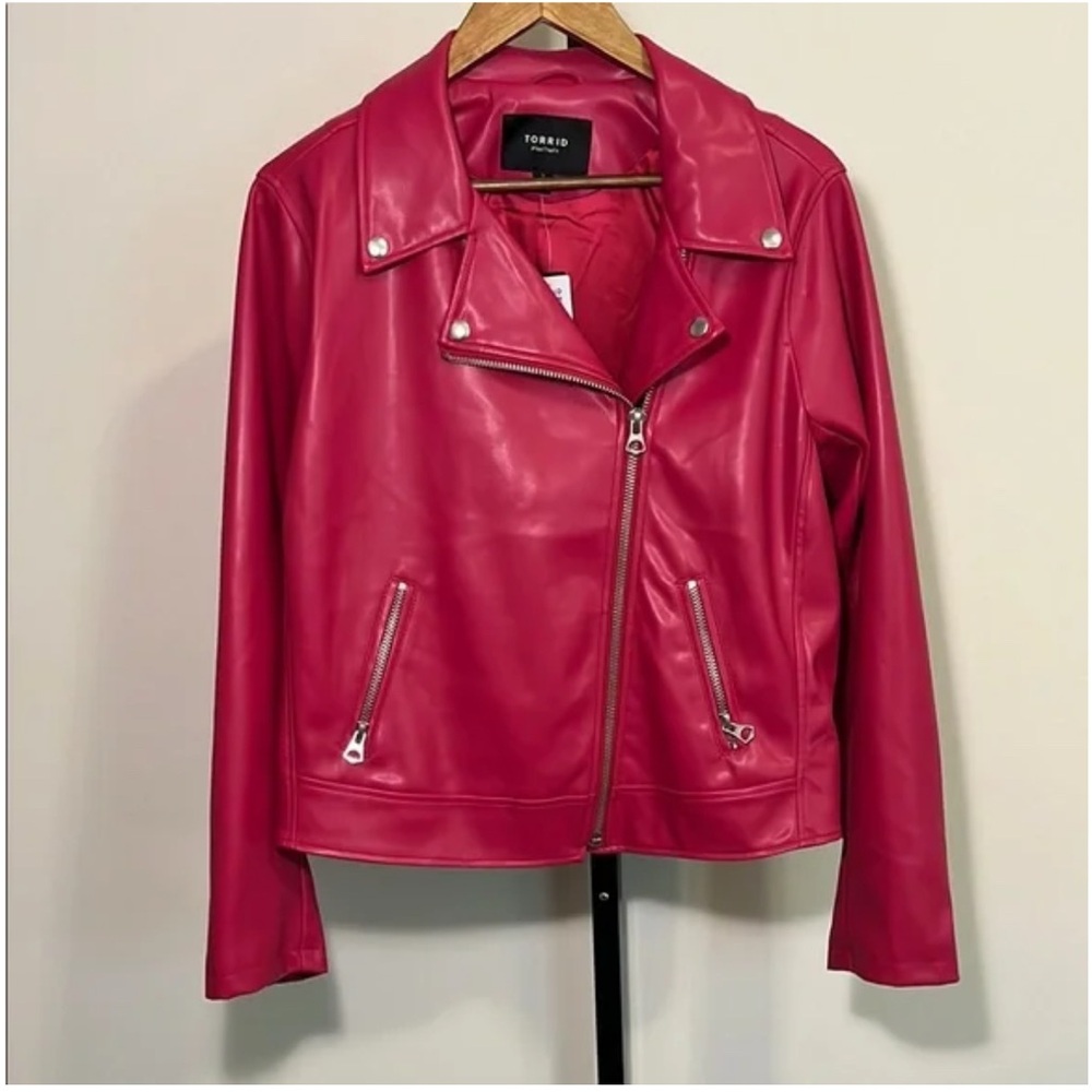 Torrid Pink Leather Jacket Cropped Style